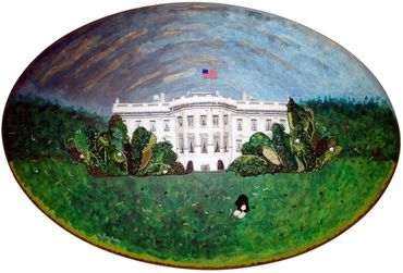 Bead embroidery White House Washington DC oval office painting Obama's dog Bo beaded American Flag 