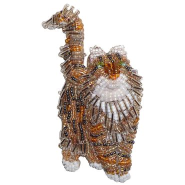 Beaded tri color Norwegian Forest Cat breed brooch pendant kitten show jewelry gift bead embroidery