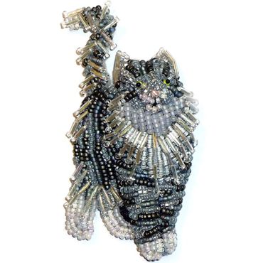 Beaded Norwegian Forest Cat breed  fancy brooch pendant kitten show jewelry gift bead embroidery