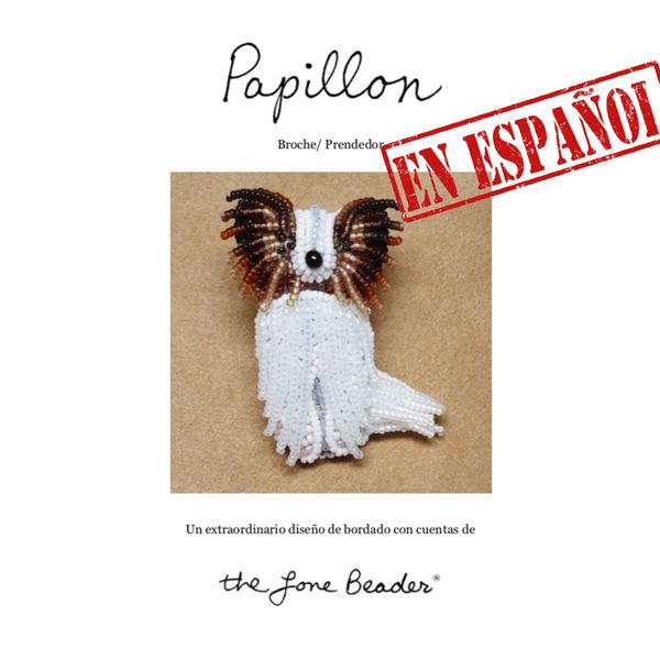 Papillon Terrier perro tutoriales de bordado a mano con cuentas patrón in español prendedor Spanish