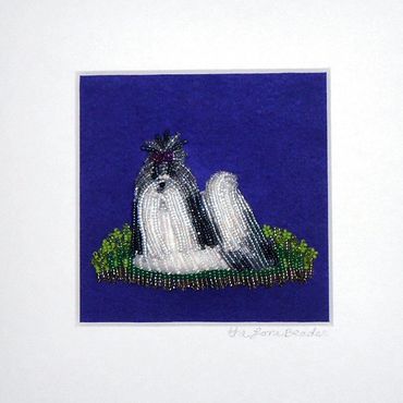 Royal Beaded Shih Tzu framed pet portrait shadowbox dog art Maltese AKC Westminster bead embroidery