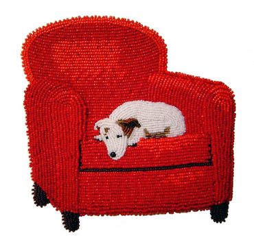 Beaded Irish Jack Russell Terrier dog on red chair pet portrait bead embroidery beads art  gift AKC