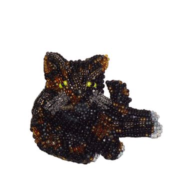Beaded Tortoiseshell Cat Pin brooch pendant kitten art show jewelry gift bead embroidery kitty
