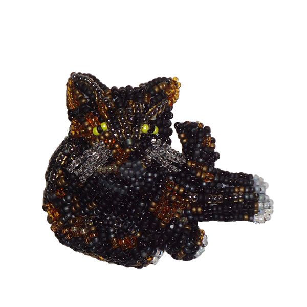 Beaded Tortoiseshell Cat Pin brooch pendant kitten art show jewelry gift bead embroidery kitty 