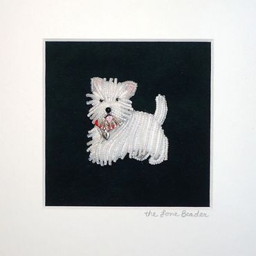 Beaded West Highland White Terrier Dog Framed Pet Portrait Bead embroidery beadwork art AKC gift