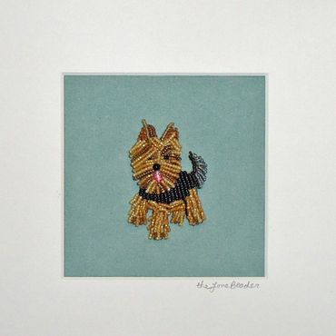 Beaded Yorkshire Terrier Mini Pet Portrait Yorkie Beadwork Dog Art AKC Westminster Beads shadowbox