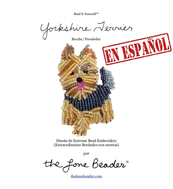 Yorkie Yorkshire Terrier perro tutoriales de bordado a mano con cuentas patrón in español prendedor