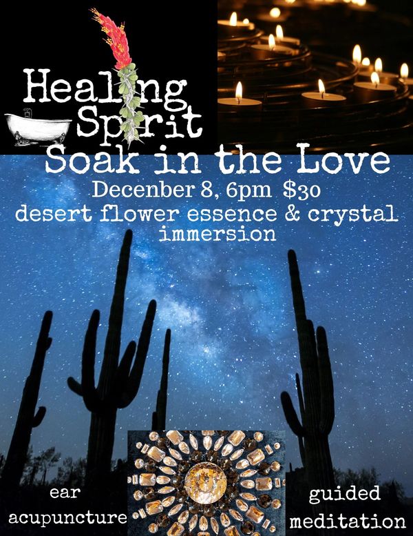 Desert meditation, flower essence, candlelight, crystal mandala, acupuncture, auricular acupuncture