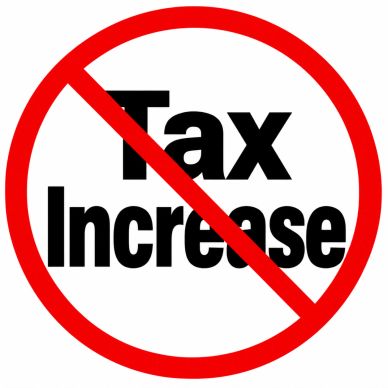 No tax increase symbol with red circle and slash.