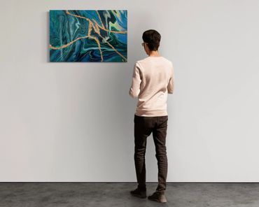 Green, blue, and silver art
Original acrylic painting
Unique wall decor
Dynamic energy design