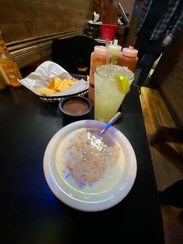 Choriqueso with Chips and a Margarita