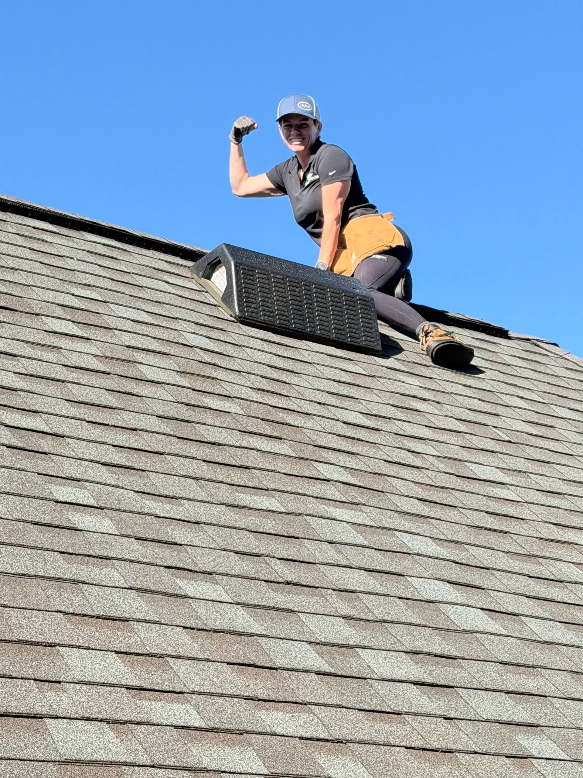 Savage climbing a roof ridge