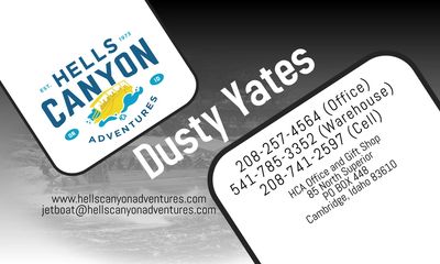 Hells Canyon Adventures; Business Card, Marketing near me, Cambridge Idaho professional designs.