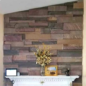 Natural stone fireplace dry stack look