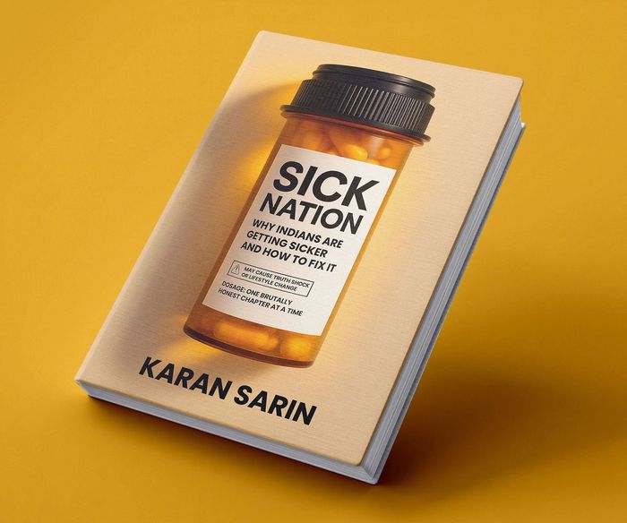Book titled 'Sick Nation' by Karan Sarin with a pill bottle on the cover.