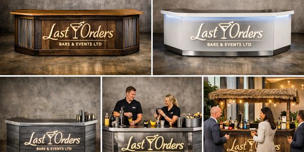 Various stylish bar setups and bartenders serving drinks for Last Orders Bars & Events LTD.