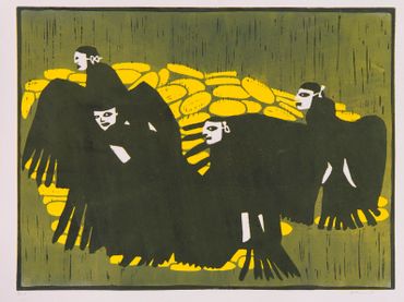 The Power of wealth / This yellow salve Lino cut 30 x 40cm