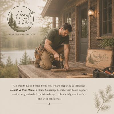 Man working on a wooden porch for Hearth & Pine Home Concierge Services.