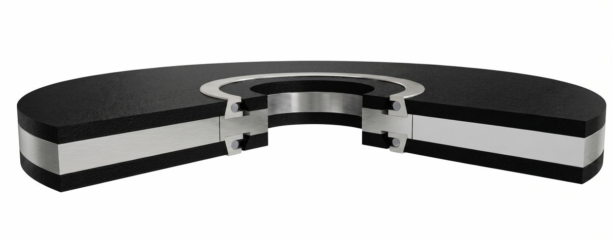 Cross-sectional view of a mechanical seal with metal and rubber components.