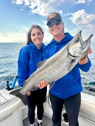 Olivia and Wyatt with a nice chinook caught fishing in Nanaimo on a fishing charter