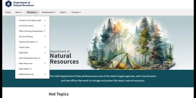 Utah Department of Natural Resources website homepage with navigation menu.