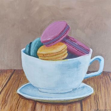 Cup of Happiness, 6x6, Acrylic on Wood Panel, Only Available in Prints