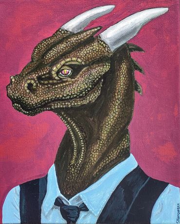 Keeping Up Appearances Painting - Painting is of a dragon in a tie