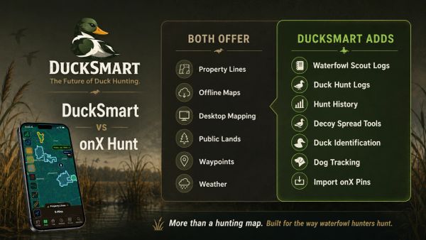Compare DuckSmart and onX Hunt mapping features and see the additional waterfowl-specific tools avai