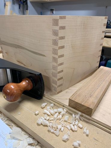 Custom wooden box from maple with offset box joints