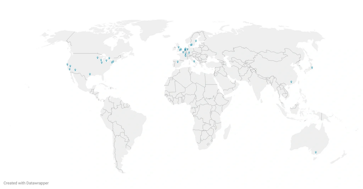 This world map shows the known cases of patients with ATP6V0c genetic disorder (May 2023).