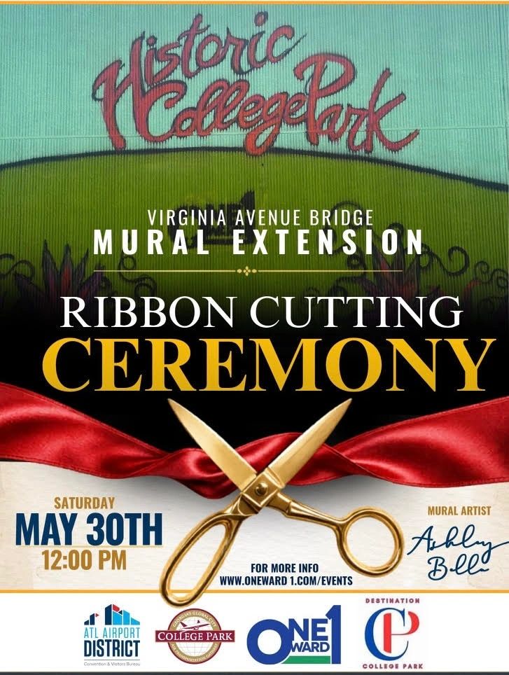 Ribbon cutting ceremony for Virginia Avenue Bridge mural extension in Historic College Park.