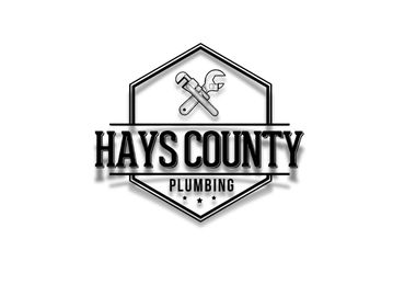 Black and white logo for Hays County Plumbing with wrench and pipe wrench.