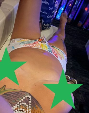 Lady Dee modeling SIr Dante's underwear from "Friendsgiving"