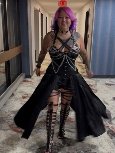 Lady Dee in her Corset Skirt from Steel Bones