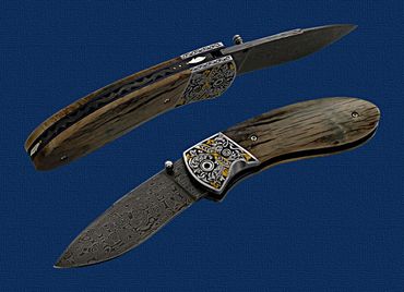 Comanchero folder knife with taupe mammoth ivory handle by Robert Champion