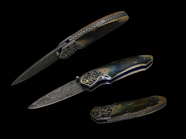 Lone Star folder knife with blue and gray mammoth ivory by Robert Champion