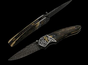 Lone Star folder knife with stainless Damascus blade by Robert Champion