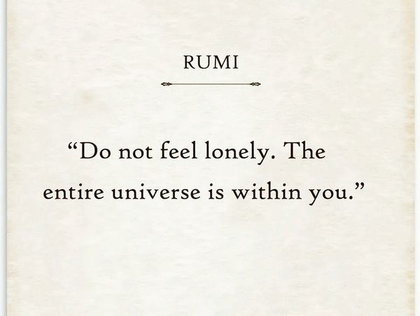 Inspirational quote by Rumi about inner strength and universe.