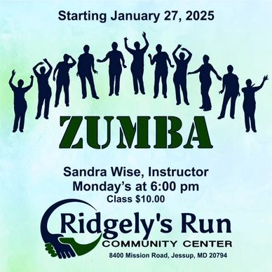 Zumba classes start January 27, 2025, at Ridgely's Run Community Center.
