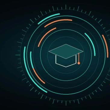 Digital graduation cap icon with circular data design.