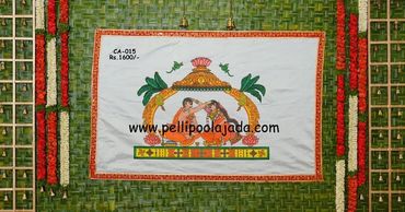 Pellipoolajada_Addutera_Tirupati: Cloth Addutera with seetha ramula kalyanam painted