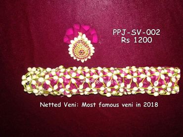 Pellipoolajada_FreshFlowerVeni_Tirupati: Pink rose netted veni with singlekemp  jada billa