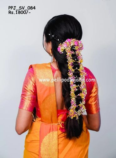Pellipoolajada_FreshFlowerVeni_Tirupati: Gypsy veni with bangles combo pink in color