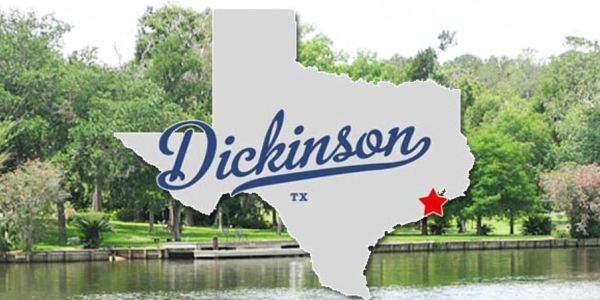 Map of Texas with Dickinson marked by a red star.