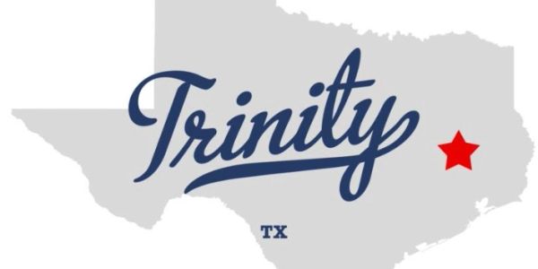 Map of Texas with Trinity marked by a red star.