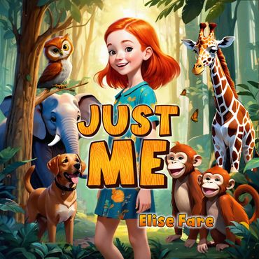 Animated girl surrounded by jungle animals with the title 'Just Me' by Elise Fare.