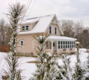 Our home in the winter, dusted with fresh snow
