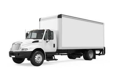 A stock image of an all white 8 wheeled large truck