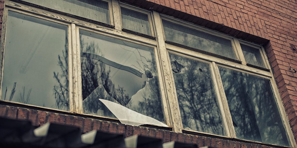 Broken glass from a home window. 