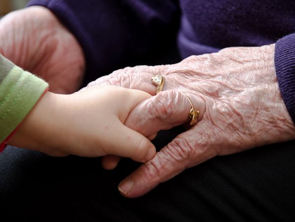 Child and older person holding hands